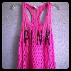PINK fishnet tank top